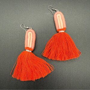 70s Boho Beach Tassel Earrings in Orange and Soft Pink - Dangle Earrings